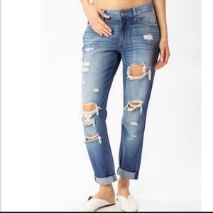 Kancan Boyfriend Distressed Low Rise Skinny Denim Jeans Medium Wash Size 3/25